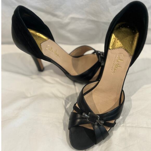 Cole Haan Air Open Toe D'Orsay Pumps Heels Shoes Leather Suede Black 10 - Picture 1 of 7